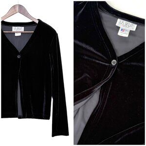 VTG 90s Y2K Black Velvet Cardigan EUC Sz L | Whimsigoth Fairy Witchy Magic